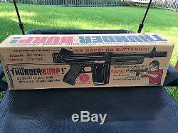 Vintage Mattel Toy Thunder Burp Submachine Gun With Vibrasonic Sound With Box