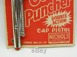 Vintage NICHOLS Cow Puncher Silver Poney Toy Cap Gun On Original Card