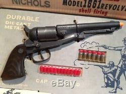 Vintage Nichols Model 61 Cap Gun with box, Toy bullets and extra tips