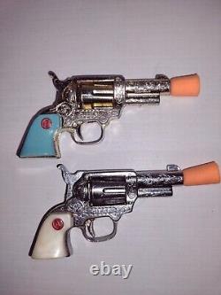 Vintage Nichols Pinto Toy Cap Gun with BLUE / TURQUOISE Grips Lot of 2