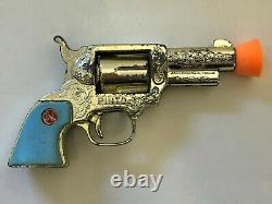 Vintage Nichols Pinto Toy Cap Gun with BLUE / TURQUOISE Grips and Red Box