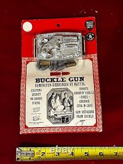 Vintage Nos Mattel Shootin Shell Remington Derringer Belt Buckle Cap Gun-moc