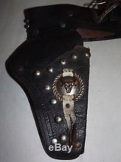 Vintage Old Child's Cowboy Western Leather Hopalong Cassidy Belt & Gun Holster