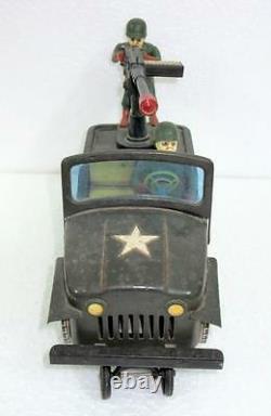 Vintage Old Rare Battery Jeep With Soldier And Gun Litho Jeep Tin Toy, Japan