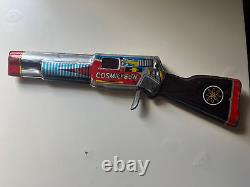 Vintage Old Rare Rubina Trade Mark Friction Power Cosmic Gun Litho Print Tin Toy
