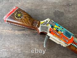 Vintage Old Rare Rubina Trade Mark Friction Power Cosmic Gun Litho Print Tin Toy