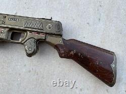 Vintage Old Rare Working Machine Gun Litho Tin Toy T. N Trade Mark Made In Japan