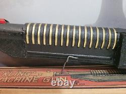 Vintage Old TM Tin Lithograph Wind Up Fire Sparkling Machine Gun Tin Toy Japan