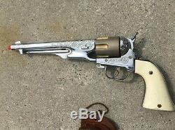 Vintage Original 1950's Hubley Colt 45 Cap Gun Toy w leather holster