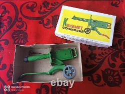Vintage Rare machine gun Maxim Metal Clockwork Toy USSR. On wheels! +key. Box