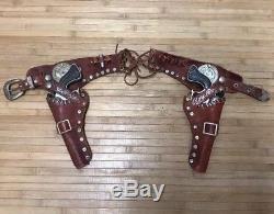 Vintage Roy Rogers King Of Cowboys Toy Cap Guns With Double Leather Holster Gun