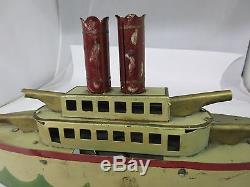 Vintage Schieble Pressed Steel Hill Climber Battleship / Gun Boat Toy G-509