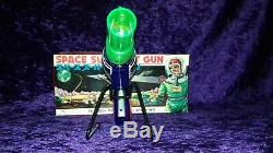 Vintage Super Space Jet Friction Power Sparking Tinplate Toy Gun, Top Condition