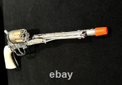 Vintage TOY HUBLEY 1959 COLT. 45 Diecast Nickel Engraved Cap Gun White Grips VGC