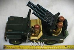 Vintage Tin Friction Large Gun Jeep with 3 Soldiers