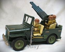 Vintage Tin Friction Large Gun Jeep with 3 Soldiers