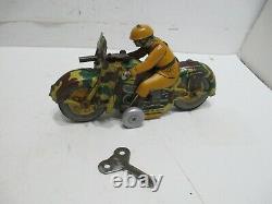Vintage Tin Motorcycle Wind-Up Tested Works With Sparking Gun Made In Japan KT