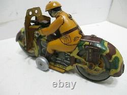 Vintage Tin Motorcycle Wind-Up Tested Works With Sparking Gun Made In Japan KT