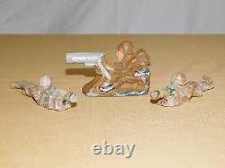 Vintage Toy 3 Hand Carved Wwi Military Machine Gun Soldiers Figures