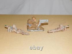 Vintage Toy 3 Hand Carved Wwi Military Machine Gun Soldiers Figures