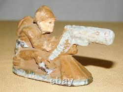 Vintage Toy 3 Hand Carved Wwi Military Machine Gun Soldiers Figures