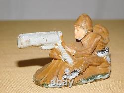 Vintage Toy 3 Hand Carved Wwi Military Machine Gun Soldiers Figures