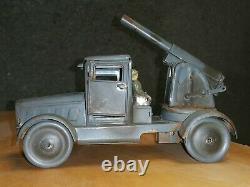 Vintage Truck Toy Kellerman Anti Aircraft Gun Wind Up Orig. Armored Germany Ww2