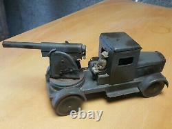 Vintage Truck Toy Kellerman Anti Aircraft Gun Wind Up Orig. Armored Germany Ww2