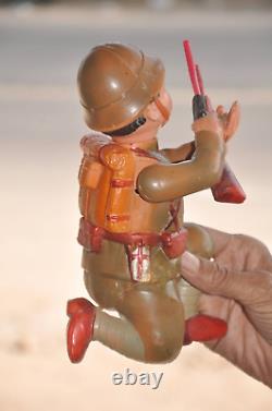 Vintage Wind Up Fine Celluloid Army/Military Soldier With Gun Toy, Japan