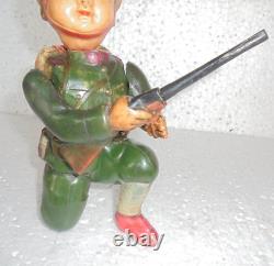 Vintage Wind Up Fine Green Celluloid Army/Military Soldier With Gun Toy, Japan