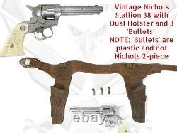Vintage Working Nichols Stallion 38 Toy Cap Gun Dual Holster & Bullets L2