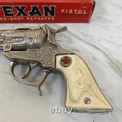Vtg 1940's HUBLEY Cast Iron TEXAN Cap Toy Gun 50-Shot Repeater Pistol WithBox EXC