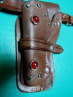 Vtg. Hubley Leather Double Jewel Studded Holster & 2 Pal 6 Toy Guns Sm. Child
