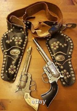 Vtg, Ric-O-Shay 45, Gene Autry 44 Cap Guns & Criss-cross Gunslinger Holster