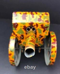Vtg Tin Litho Camo Field Gun Cannon Signed GENE BOSCH Toy Designer For J CHEIN