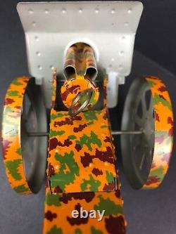 Vtg Tin Litho Camo Field Gun Cannon Signed GENE BOSCH Toy Designer For J CHEIN