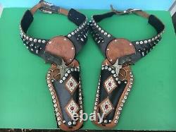 WILD BILL HICKOK Double Gunslinger LEATHER HOLSTERS with L-H Cap Guns WOW