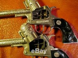 Western Double Holster set with Vintage Ric-O-Shay Jr. Toy Cap Guns