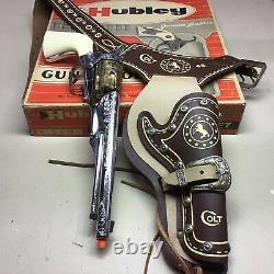 Wow! Awesome Hubley Colt 45 Gun And Leather Holster Set Vintage With Box Mint